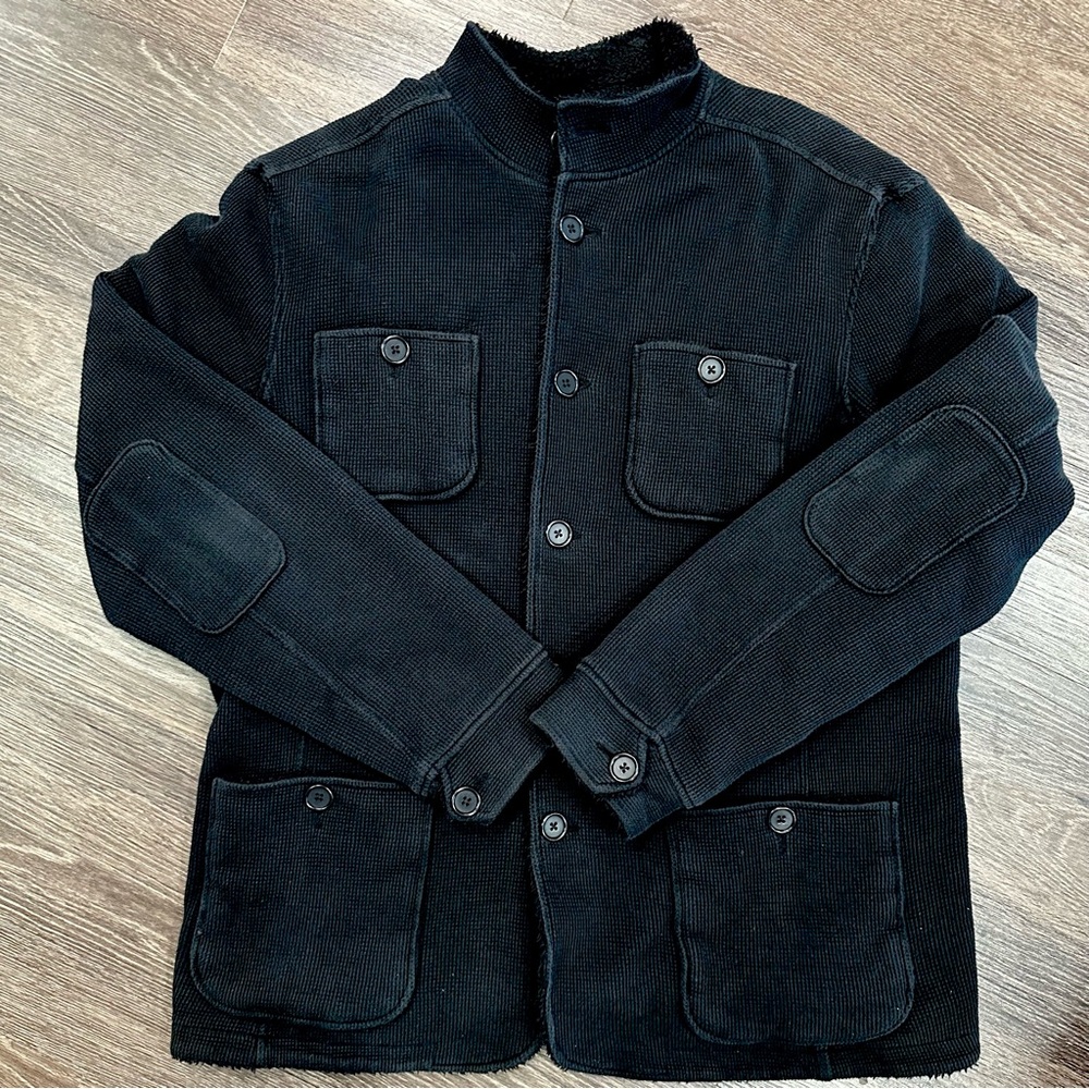 John Varvatos USA XL Black Waffle-knit Chore Jacket Over-shirt Cotton Button Up